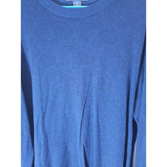 Brooks Brothers Navy Paisley Merino Wool Sweater L Crew Neck Long Sleeve Classic - Picture 3 of 9